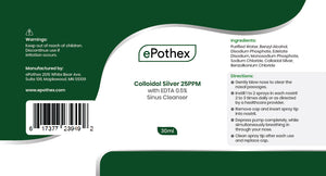 Colloidal Silver/ETDA 25PPM/0.5% Nasal Spray - 30ml - ePothex